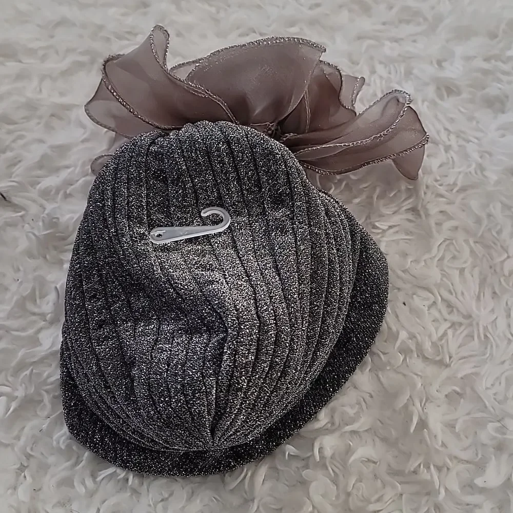 Silver Hat with Floral Design Sz One Size